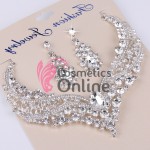 Colier cu cercei AS04EE Argintiu cu cristale din sticla